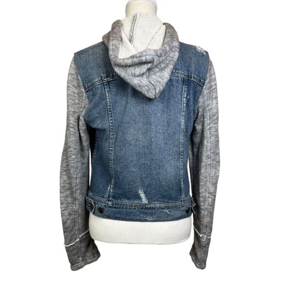 Free People Denim Knit Sleeve Hoodie Jacket Women's Size Medium - Picture 9 of 16